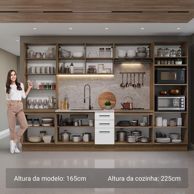 Armário De Cozinha Completa 340cm Rustic/branco Agata Madesa 01 Rustic/branco