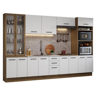 Armário De Cozinha Completa 340cm Rustic/branco Agata Madesa 01 Rustic/branco