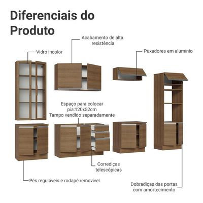 Armário De Cozinha Completa 340cm Rustic Glamy Madesa 01 Rustic