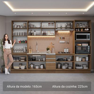Armário De Cozinha Completa 340cm Rustic Glamy Madesa 01 Rustic