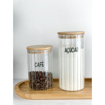Pote De Vidro Canelado Com Tampa Bambu Wolff 800 Ml