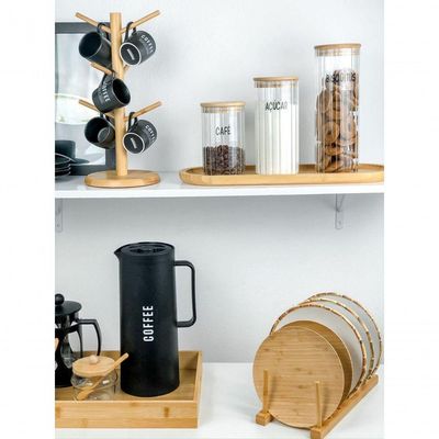 Pote De Vidro Canelado Com Tampa Bambu Wolff 800 Ml