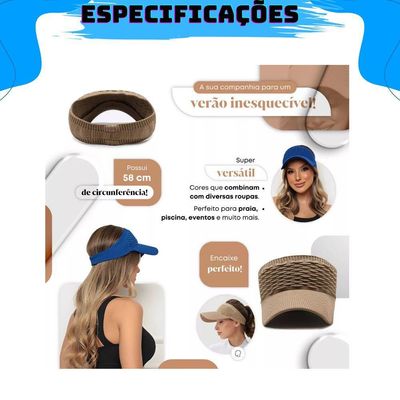 Kit 2 Viseiras Bonés Moda Blogueira Aba Longa Respirável Proteção Solar Verão Modelo 2