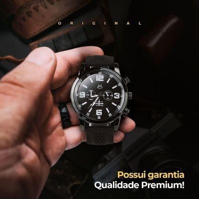 Relogio Masculino Aço Preto + Colar Crucifixo + Pulseira Prata Pesado Robusto Ajustavel Social