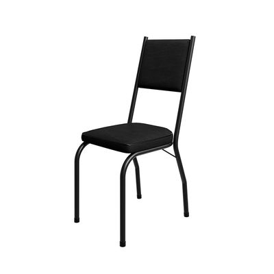 Conjunto de Mesa Retangular com Tampo de MDF Amadeirado e 6 Cadeiras Adriana Revestimento Sintético Preto