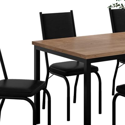 Conjunto de Mesa Retangular com Tampo de MDF Amadeirado e 6 Cadeiras Adriana Revestimento Sintético Preto