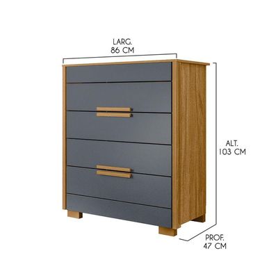 Cômoda Com 4 Gavetas 86x103cm Dhara Moval Cor:freijó/cinza