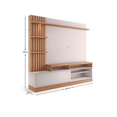 Estante Home Ripada Para TV Até 65 Pol com Led 200x185cm Maceió Colibri Freijó Off White
