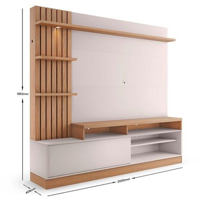 Estante Home Ripada Para TV Até 65 Pol com Led 200x185cm Maceió Colibri Freijó Off White