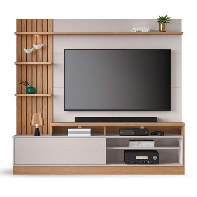 Estante Home Ripada Para TV Até 65 Pol com Led 200x185cm Maceió Colibri Freijó Off White