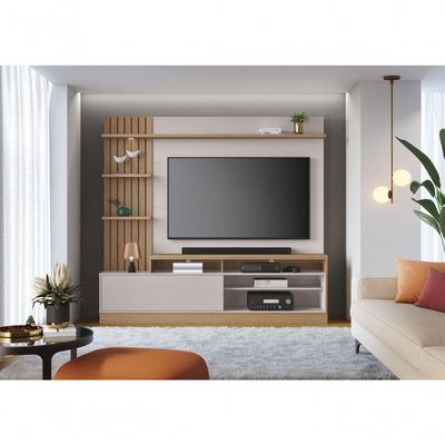 Estante Home Ripada Para TV Até 65 Pol com Led 200x185cm Maceió Colibri Freijó Off White