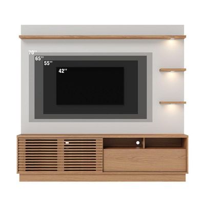 Estante Ripado Home TV Até 70 Pol com Led 200x180cm Campeche Colibri Freijó Off White