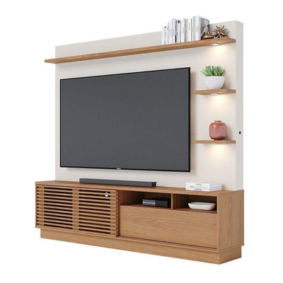 Estante Ripado Home TV Até 70 Pol com Led 200x180cm Campeche Colibri Freijó Off White