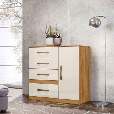 Cômoda Sapateira Com 5 Gavetas 1 Porta 98x100cm Vênus Moval Cor:freijó/off White
