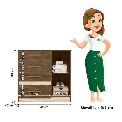 Cômoda Sapateira Com 5 Gavetas 1 Porta 98x100cm Vênus Moval Cor:castanho/avelã