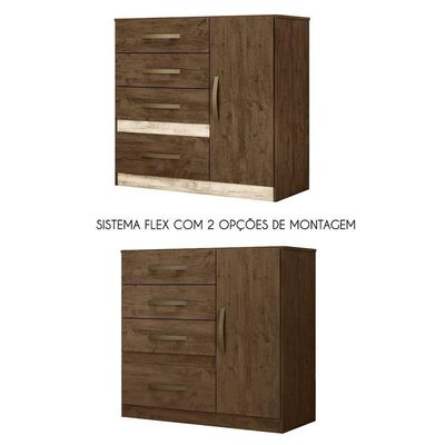 Cômoda Sapateira Com 5 Gavetas 1 Porta 98x100cm Vênus Moval Cor:castanho/avelã