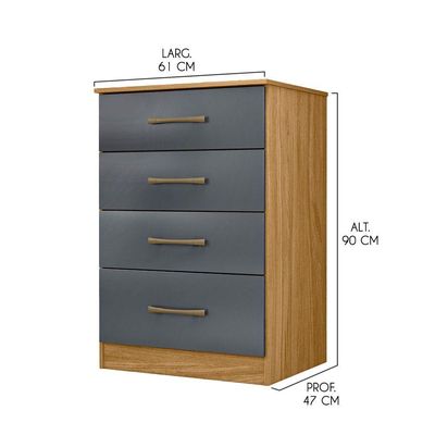 Cômoda Com 4 Gavetas 61x90cm Ms913 Moval Cor:freijó/cinza