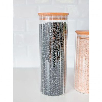 Pote De Vidro Canelado Com Tampa Bambu Wolff 1,1 Litros