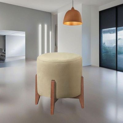 Puff Banqueta Decorativo Redondo Sala Estar Paris Suede bege
