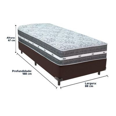 Cama Box Marrom E Colchão Black Graphite Molas Ensacadas Solteiro 88x188x32 Anjos