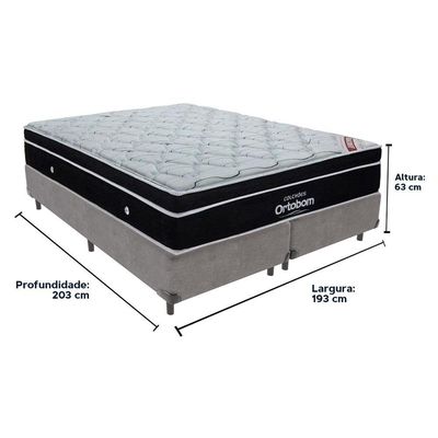 Cama Box Cinza E Colchão Elegant Molas Ensacadas King Ortobom