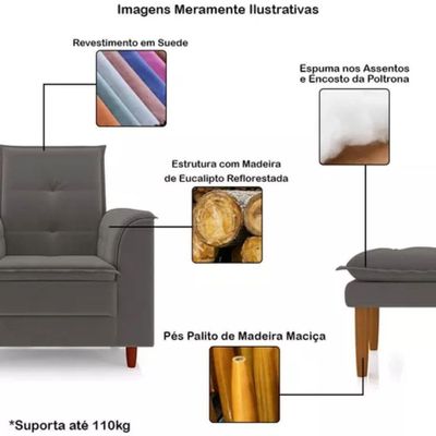Poltrona Decorativa Amamentação Reforçada E Puff Luly Suede bege