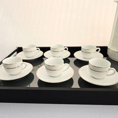 Conjunto Xícaras Com Pires Cafezinho 90ml 12 Peças - Fio Dourado