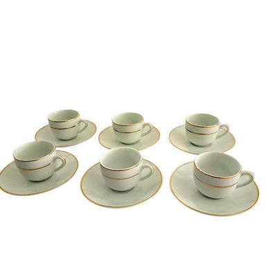 Conjunto Xícaras Com Pires Cafezinho 90ml 12 Peças - Fio Dourado