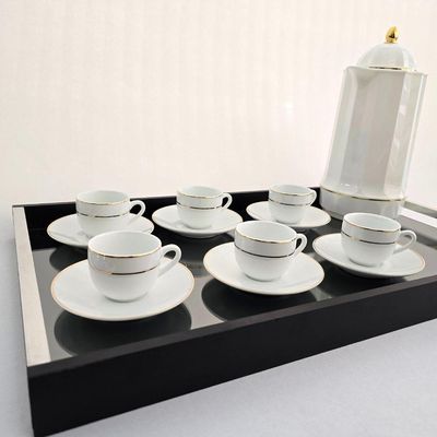 Conjunto Xícaras Com Pires Cafezinho 90ml 12 Peças - Fio Dourado