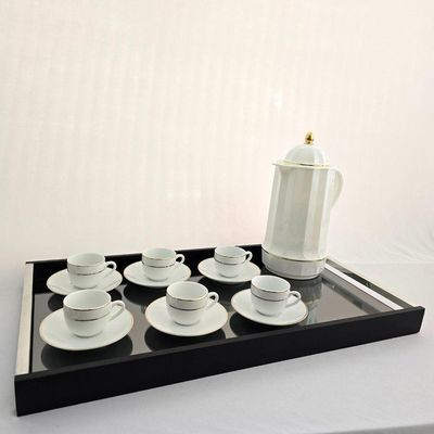 Conjunto Xícaras Com Pires Cafezinho 90ml 12 Peças - Fio Dourado