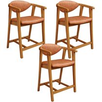 Kit 03 Banquetas Baixa Cozinha Sala de Jantar Bancada Cecília L02 Couríssimo Camel - Lyam Decor