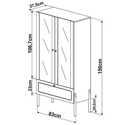 Cristaleira Para Sala de Jantar 2 Portas Pés Madeira Moss A03 Nero Preto - Lyam Decor