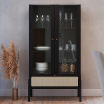 Cristaleira Para Sala de Jantar 2 Portas Pés Madeira Moss A03 Nero Preto - Lyam Decor