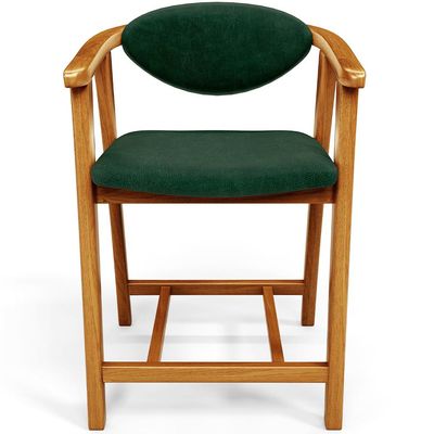 Banqueta Baixa Para Cozinha Sala de Jantar Bancada Cecília L02 Couríssimo Verde Musgo - Lyam Decor