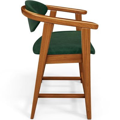 Banqueta Baixa Para Cozinha Sala de Jantar Bancada Cecília L02 Couríssimo Verde Musgo - Lyam Decor