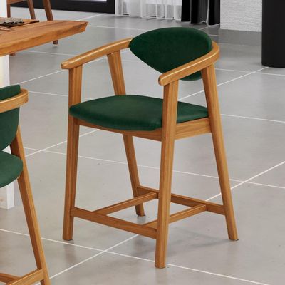 Banqueta Baixa Para Cozinha Sala de Jantar Bancada Cecília L02 Couríssimo Verde Musgo - Lyam Decor
