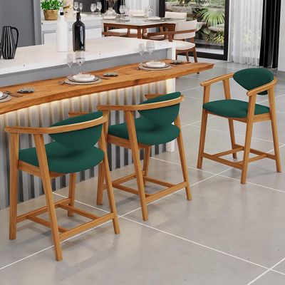 Kit 06 Banquetas Baixa Para Cozinha Sala Jantar Bancada Cecília L02 Bouclê Verde - Lyam Decor