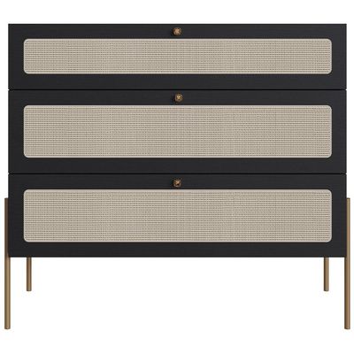 Cômoda Com 03 Gavetas Para Quarto Closet Industrial Indy A03 Nero Dourado - Lyam Decor