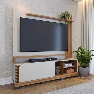 Estante Home TV 75 Pol com 2 Portas 182x187cm Jurerê Colibri Off White Freijó