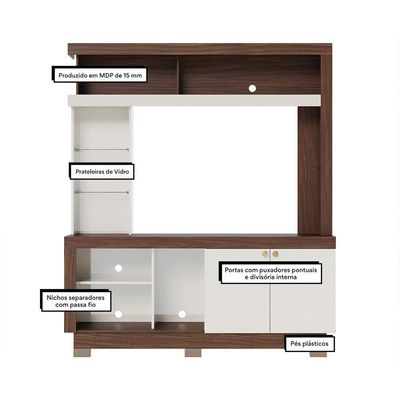 Estante TV Até 50 Pol 160x188cm Valença Colibri Nogueira Off White