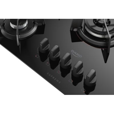 Cooktop 5 Bocas a Gás Dako Supreme com Queimador Tripla Chama e Mesa de Vidro Temperado Preto Bivolt