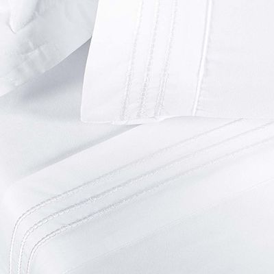Jogo de Lençol Aria Casal 4 Peças MicroPercal 200 Fios Suave Detalhe Bordado - Branco Neve