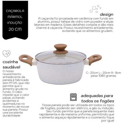 Caçarola Panela Fundo Triplo Indução Antiaderente 20cm Mimo