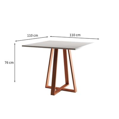 Mesa de Jantar Quadrada Mônaco Cobre e Branca 110 cm