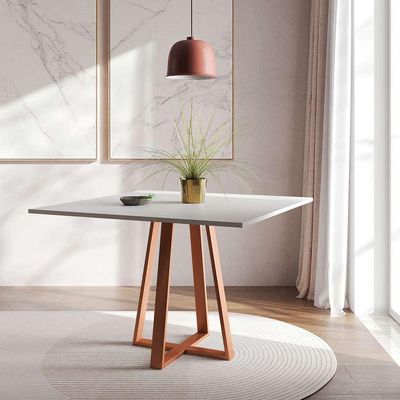 Mesa de Jantar Quadrada Mônaco Cobre e Branca 110 cm
