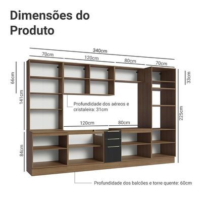 Armário De Cozinha Completa 340cm Rustic/preto Lux Madesa 02 Rustic/preto