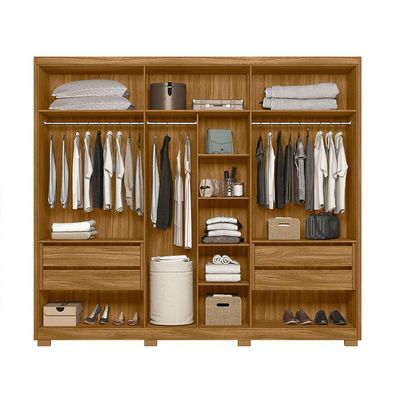Guarda Roupa Casal Grande com Ripado e Espelho 260x230cm Araguaia Moval Freijó Off White