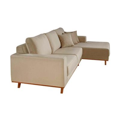 Sofá 3 Lugares Lombok com Chaise Direito Veludo Bege