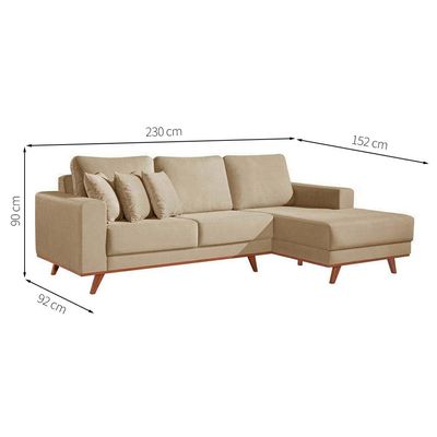 Sofá 3 Lugares Lombok com Chaise Direito Veludo Bege