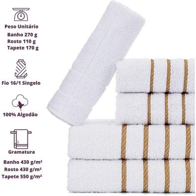 Jogo De Toalha Montreal 2 Banhão + 2 Rosto + 2 Tapete Piso Luxuoso 100% Algodão Branco
